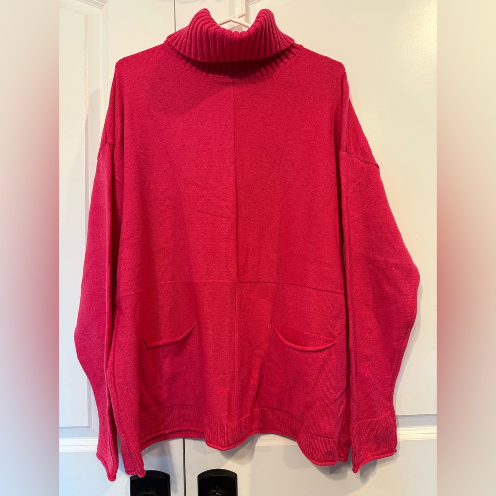 Renuar Vibrant Pink Peony Turtleneck Sweater XL NWT Loose Fit